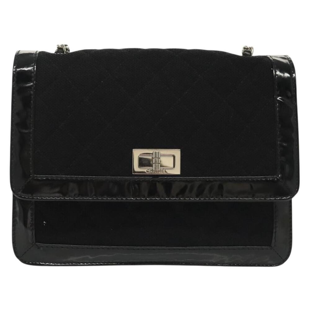 Chanel Matelasse Canvas Leather Chain Shoulder Bag Black